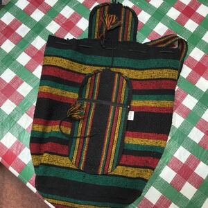Mexican Rasta Artesanias Lillo Bag Backpack Woven Textile Drawstring Boho‎